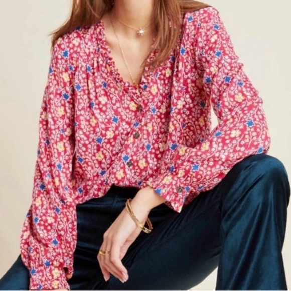 Maeve Tops - Maeve By Anthropologie Floral V-neck
Ruffle Blouse Size 4